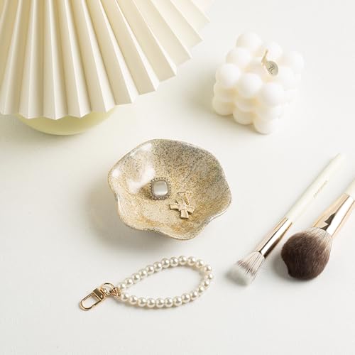Ceramic Ring Dish, Jewelry Trinket Tray for Rings and Earrings - color: Camel Surface