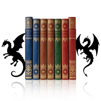 Metal Bookends Dragon Book Ends for Shelves - color: Black - 1 Pair Dragon