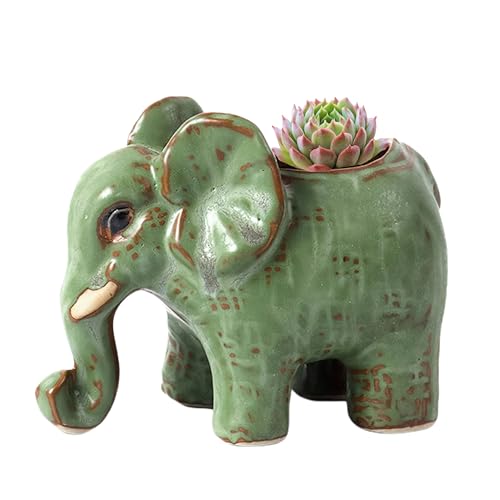 Cute Animal Elephant Shaped Ceramic Succulent Cactus Air Plant Flower Pots Planters-Plant Not Included (4.7 Inch) - size: 4.7 Inch