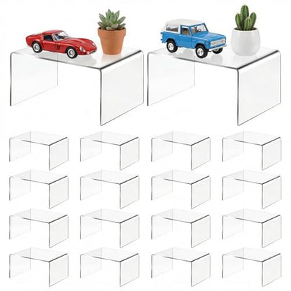 16 Pack Clear Acrylic Display Risers, 4.13" x 3.15" x 2.17" Display Stand for Figures, Collectibles, Jewelry, Cupcakes, and Buffets, U-Shaped Acrylic Shelves