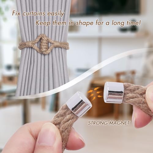 NICEEC 2 Pack Natural Jute Rope Curtain Tiebacks Elegant Boho Style Magnetic Drape Tie Backs Soft Hand-Woven Rope Curtain Holdbacks for Home & Office Drapery (Jute knot-03) - color: Jute Knot-03, size: 2 Pack