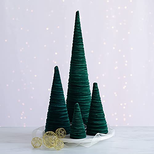 Your Heart's Content Velvet Trees Set of 4 Emerald, Winter Mantle, Valentine Tabletop Tree, Glam Entryway, Shelf Accent, Wedding Centerpiece, Cozy (Emerald) - color: Emerald