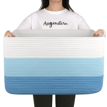 OIAHOMY Blanket Basket Laundry Basket Dog Toy Basket 75L Light Blue - color: Gradient Light Blue, size: 22”x17”x12”