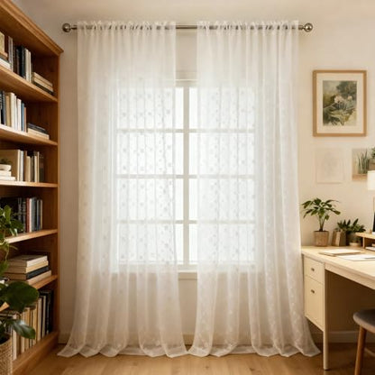 VOGOL Geometric Embroidered Sheer Curtains, Voile Drapes, 52 x 84, 2 Panels - color: Plaid, size: 52"W x 84"L (Pack of 2)