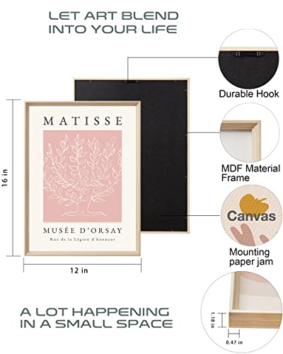 Framed Matisse Pink Wall Art Set of 3, Abstract Canvas Prints - color: Framed Matisse Pink, size: 16"L x 12"W