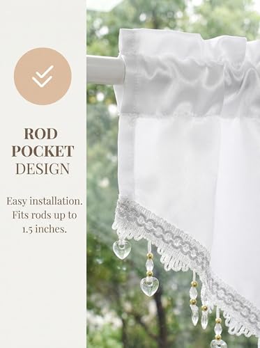 Molaxhome Swag Curtain Scalloped Curtain Valance Drape Sheer Lace Panel 1pc - color: Cloth White