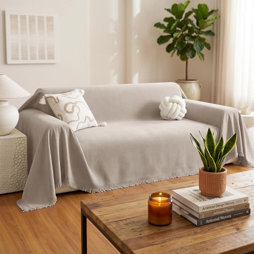 Chenille Couch Cover for Dogs Washable Boho Throw Blanket Washable - color: 01 Khaki, size: 71"×102"