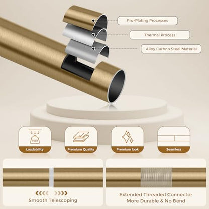Heavy Duty Antique Brass Curtain Rod, 36-88 Inch, Warm Gold - color: Warm Gold, size: 36''-88'' (1 Pack)
