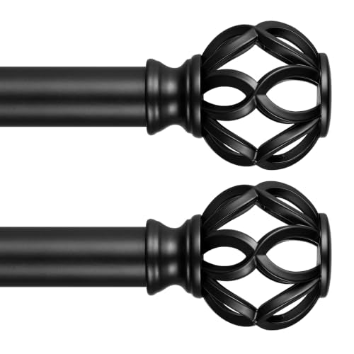 2 Pack Black Curtain Rod 36-91, 1 Inch Curtain Rods for Windows - color: Black, size: 36"-91" (2 Pack)