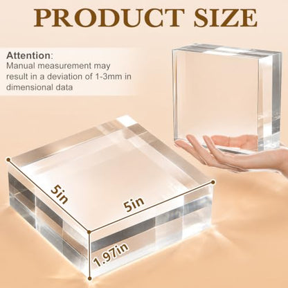 SAMYUCHO 4 Pcs 5 X 5 X 2 Inch Acrylic Blocks, Clear Square Acrylic Base - size: 5 X 5 X 2" 4pcs