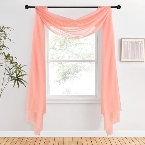 NICETOWN Sheer Scarf Curtain for Bedroom - Soft Voile Textured Window Topper Curtain Valance for Princess/Daughter Room Decor (W60 x L216, 1 Pack, Coral) - color: Coral