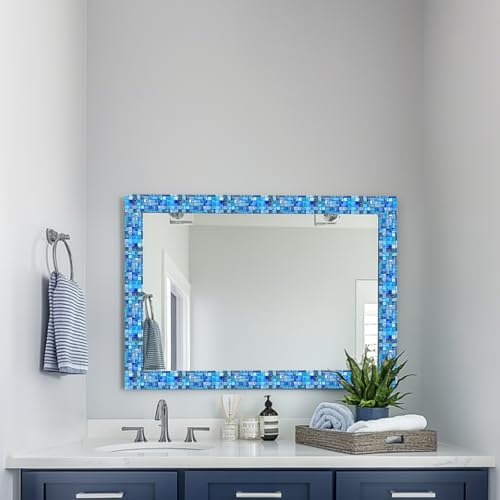 HOMETITUTE Peel and Stick Wallpaper Border 4x196in Blue Mosaic Pattern - color: blue texture#1