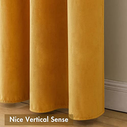 MIULEE Mustard Yellow Blackout Velvet Curtains Drapes 63 Inch Long 52"x63" - color: Mustard Yellow, size: 52"W x 63"L (Pack of 2)