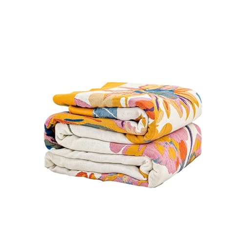 XIBLC Boho Throw Blanket, 100% Cotton Ultra Soft Luxury Throw Rustic Quilt, 60"x80" Floral Bird Butterfly Farmhouse Decor Bed Blankets, All Season Rustic Reversible Bohemian Throw for Bed - Yellow - color: Flowers Butterfly Yellow, size: 60x80 Inch