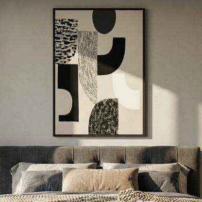 QKF Wabi Sabi Abstract 3D Texture Black Aluminum Frame Canvas Wall Art - color: Beige & Charcoal