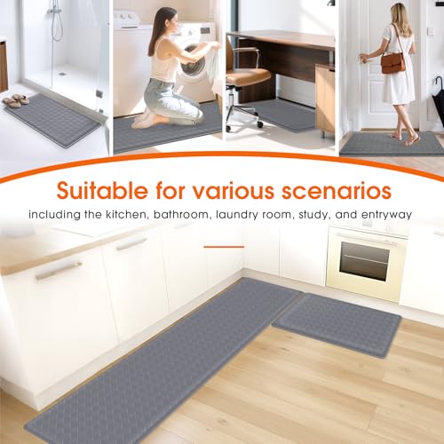 TranquilRelax Kitchen Mats, Cushioned Mats with Extra-Long Runner, Grey - color: Grey, size: 2-Piece | 30"+71" | Standard