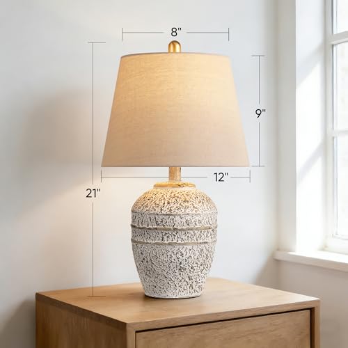 Farmhouse Ceramic Table Lamp, Natural Distressed Earth Tone Finish, Grey