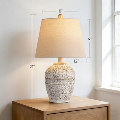 Farmhouse Ceramic Table Lamp, Natural Distressed Earth Tone Finish, Grey
