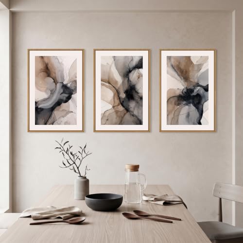 Celestdeco Abstract Brown Marble Framed Canvas Wall Art Set-16"x24"x3 - color: Abstract Marble Wall Art, size: 16"L x 24"W