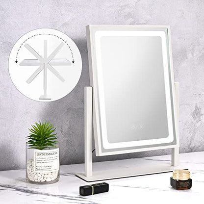 Vanity Mirror with Lights, Hollywood Makeup Mirror, Touch Control, 3 Color Lighting Modes, Dimmable, Detachable 10X Magnification Mirror, 360 Rotation (16in, White)