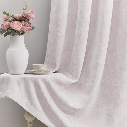 Beauoop Pink Floral Jacquard Blackout Curtains for Bedroom 52x63 2 Panels - color: Rod Pocket | Pink, size: 52"W x 63"L (Pack of 2)