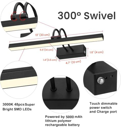 Rechargeable Picture Light with Remote, 13", Black - color: Painted Black, size: 13 inches