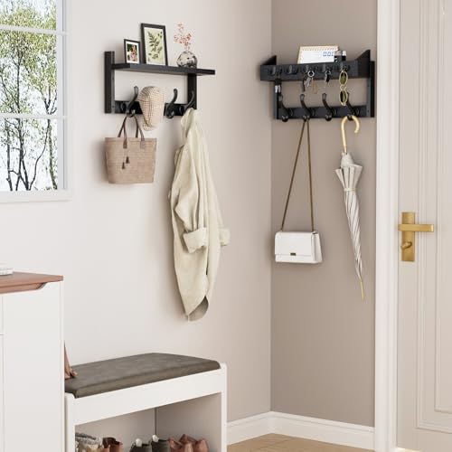 Evermagin 35" Coat Rack Wall Mount with Shelf for Entryway, Black - color: Black, size: 35 inch