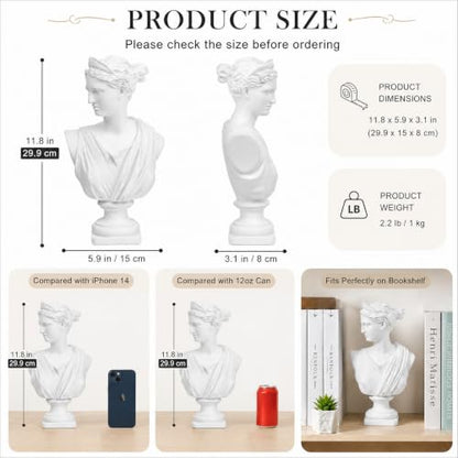 Norrclp 12.5in Greek Statue of Diana, Classic Roman Head Bust - color: Anna-12.5in