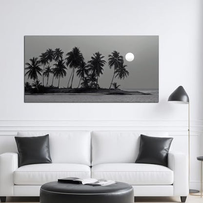 Black Coastal Wall Art Ocean Landscape Tropical Palm Tree Artwork 24"x48" - size: 24"L x 48"W