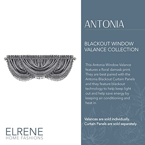 Antonia Waterfall Tassel Window Valance, Silver - 52" W x 36" L - color: Silver