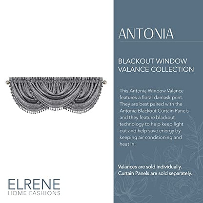 Antonia Waterfall Tassel Window Valance, Silver - 52" W x 36" L - color: Silver