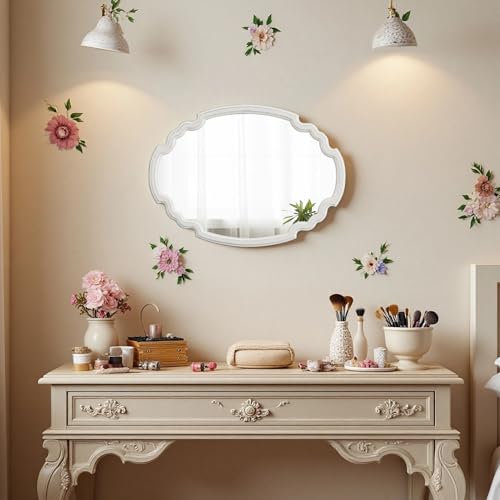 Rustic Oval Mirror 22 X 30 Inch, Distressed White, Wood Framed - color: Oval, White, 21.8 X 29.9