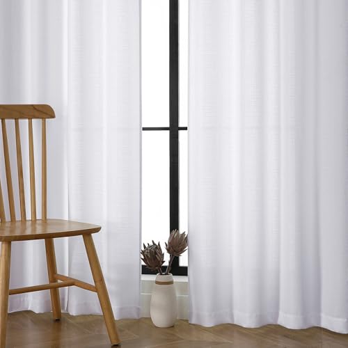 Chyhomenyc White Curtains 78 Inch Length, 2 Panels, Faux Linen Textured - color: White, size: 40"W x 78"L (Pack of 2)