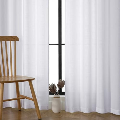 Chyhomenyc White Curtains 78 Inch Length, 2 Panels, Faux Linen Textured - color: White, size: 40"W x 78"L (Pack of 2)