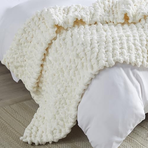 Madison Park Chenille Chunky Knit All Season Throw Blanket, 50 x 60, Ivory - color: Ivory