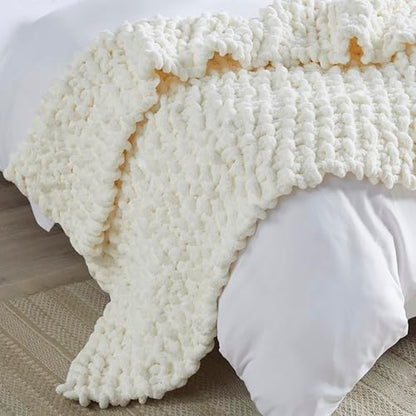 Madison Park Chenille Chunky Knit All Season Throw Blanket, 50 x 60, Ivory - color: Ivory