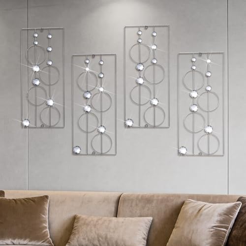 Hicarer 4 Pcs Abstract Silver Wall Art for Home Decoration Metal Bling