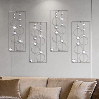 Hicarer 4 Pcs Abstract Silver Wall Art for Home Decoration Metal Bling