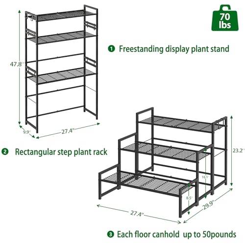Garden 4 you 3 Tier Metal Stackable Plant Stand, Flower Pot Holder - color: Black, size: 27.5"L x 30"W x 23"H
