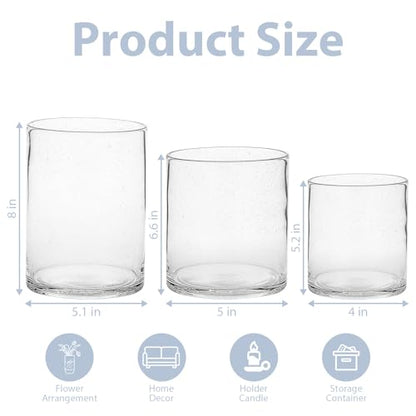 Set of 3 Seeded Glass Hurricane Candle Holders 5/7/8 Inch
