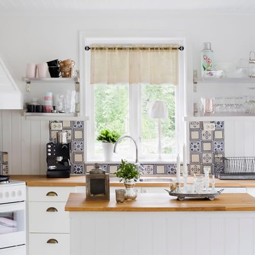 DWCN Sheer Valance Faux Linen Small Window Curtains, Living Room Kitchen Windows, Voile Rod Pocket Valance for Cafe, 1 Panel Beige, 42" W x 18" L - color: Beige, size: 42"W x 18"L (Pack of 1)
