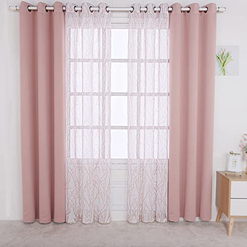 BONZER 침실 거실용 패널 4개 세트 믹스 앤 매치 커튼 - color: 블러쉬, size: 37"W x 84"L (Pack of 4)