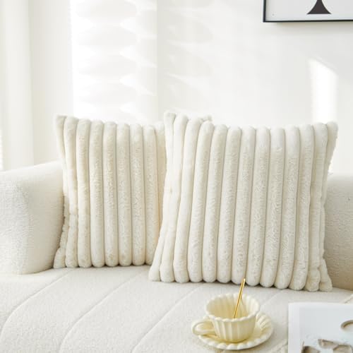 Sunday Praise Faux Fur Decorative Throw Pillow Covers 16x16 Cream White - color: Cream White, size: 16" x 16" (Pack of 2)