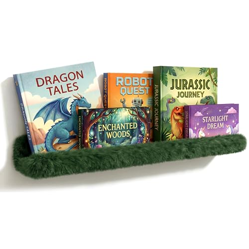 1PC Plush Bookshelf for Kids, Soft Hanging Wall Book Display Shelf - color: 24in-furry Green