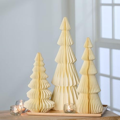 Set of 3 Winter White Ivory Honeycomb Trees (Large Set 3 Ivory) - color: Large Set 3 Ivory