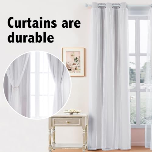 indistar Home Blackout Curtains Double Layer Solid Sheer Grommet Top Window Curtain Panel Pair, 35Wx72L,Greyish White - color: Greyish White, size: 35"W x 72"L (Pack of 2)