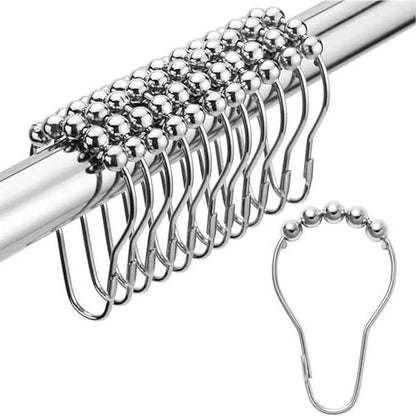Shower Curtain Hooks, Decorative Rust Proof Stainless Steel Shower Curtain Hooks for Bathroom Shower Rods Set of 12, Polished Nickel (Chrome，12pcs)