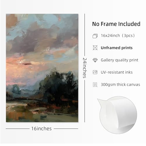 Youillne Vintage Landscape Wall Art Abstract Nature Canvas Wall Decor Rustic Pictures Sunrise Scenery Painting Farmhouse Prints Country Posters for Bedroom Living Room 16x24 Inch Unframed Set of 3 - color: Landscape - Prints, size: 16x24 Inch