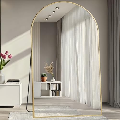 Prywot Full Length Mirror, Oversized 81"x41" Arched-Top Floor Mirror, Gold - color: Gold, size: 81"L x 41"W