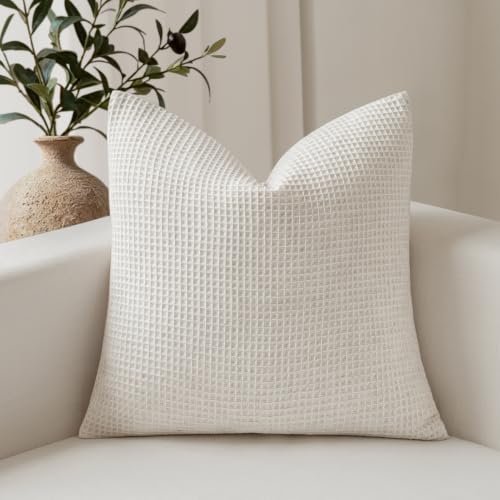 FIOUOVO Decorative Neutral Check Throw Pillow Covers 20x20, Waffle Check - color: Waffle Check, size: 20" x 20" (Pack of 1)